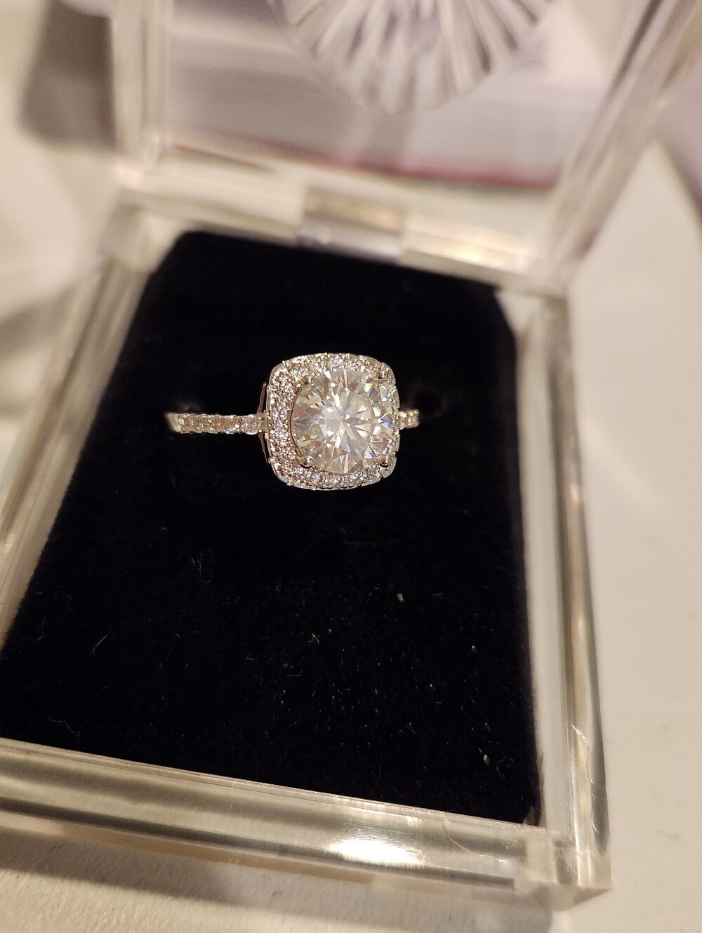 Moissanite 2 Carat, Princess Cut,  Size 9 Ring, with GRA!